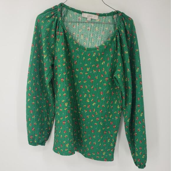 LOFT Green Floral Print Top Womens Size Small S - Picture 1 of 4